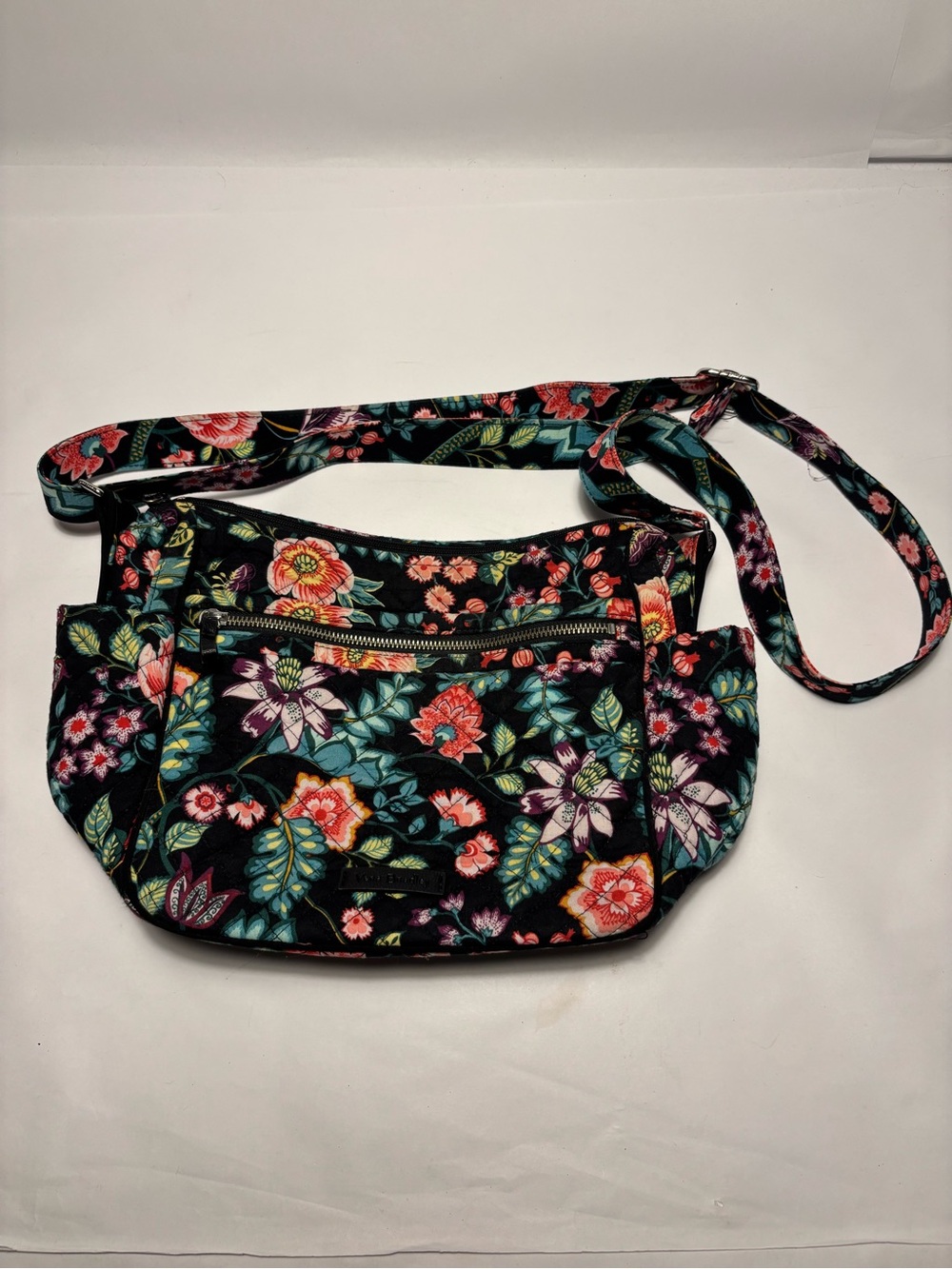 Vera Bradley Vines Floral Black Multicolor Flowers Quilted Crossbody Purse